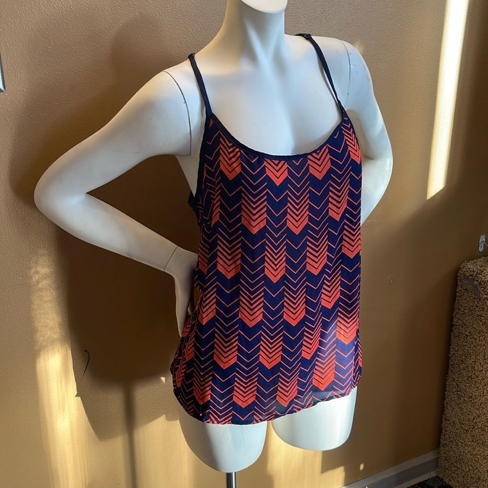 L8ter Asymmetrical Camisole, Coral and Navy Zigzags Size L